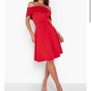 Boohoo off the shoulder skater dress